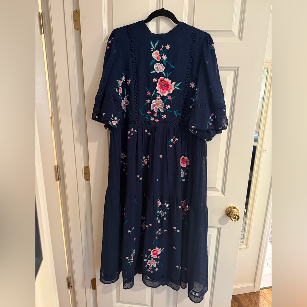 ASOS Floral Embroidered Midi Navy Dress